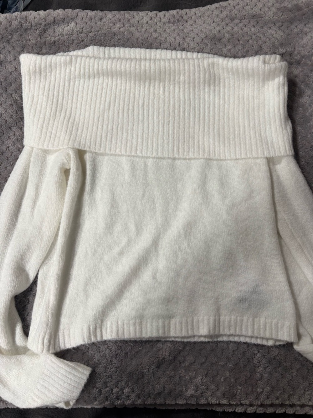 Cider Cream Off-the-Shoulder Ribbed Foldover Sweater